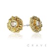 PAIR OF 18K GOLD PLATED ROUND CZ CENTER NUGGET EARRINGS
